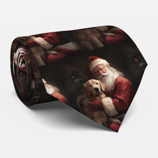 Cravate Golden Retriever with Santa Clause Christmas (Roulé)