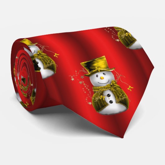 Cravate Golden Snowmen en rouge (Roulé)