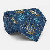 Cravate Golden Starfish & Coral Reef Motif sur Blue (Roulé)