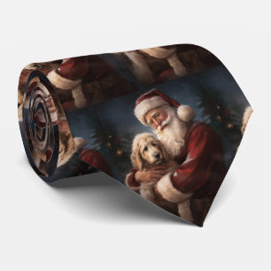 Cravate Goldendoodle avec Noël Festif du Père Noël