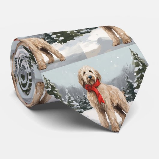 Cravate Goldendoodle Chien dans Noël de neige (Roulé)