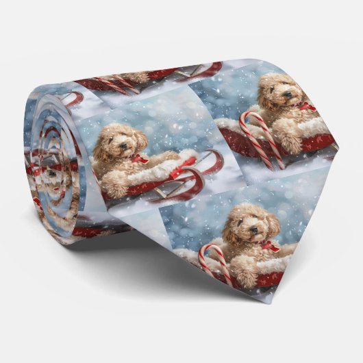 Cravate Goldendoodle Chien Noël Festif (Roulé)