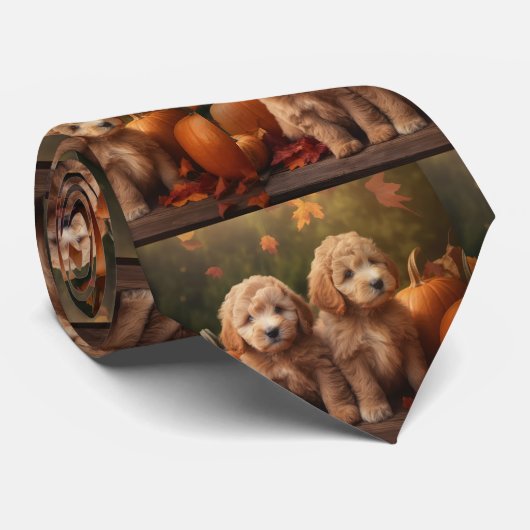 Cravate Goldendoodle Chiot Automne Citrouille délice (Roulé)