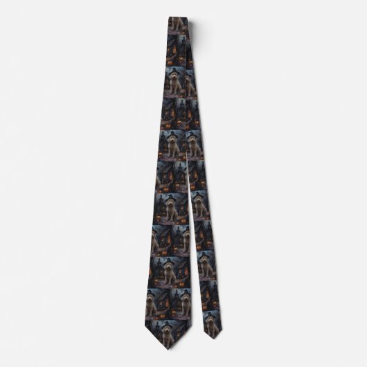 Cravate Goldendoodle Citrouille Halloween effrayant (Devant)