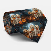 Cravate Goldendoodle Halloween Éffrayant (Roulé)