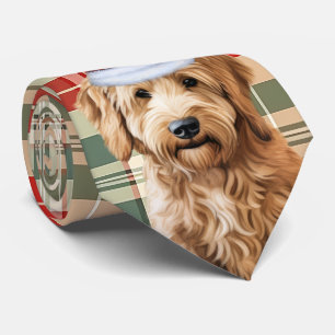Cravate Goldendoodle Red Green Plaid Noël