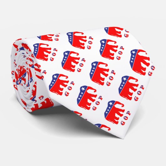 Cravate GOP - Eléphant rouge, blanc et bleu (Roulé)
