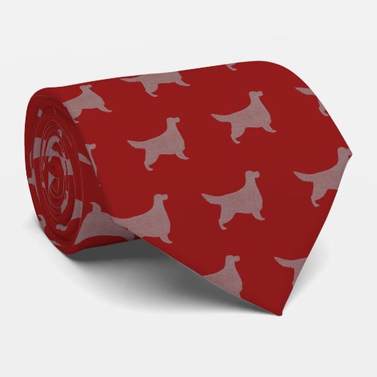 Cravate Gordon Setter Chien Silhouettes Motif Rouge (Roulé)