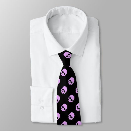 Cravate Gote Goth Crânes roses (Attaché)