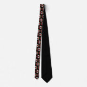 Cravate Goth Crâne avec Fleurs rouges et Feuilles d'or (Dos)