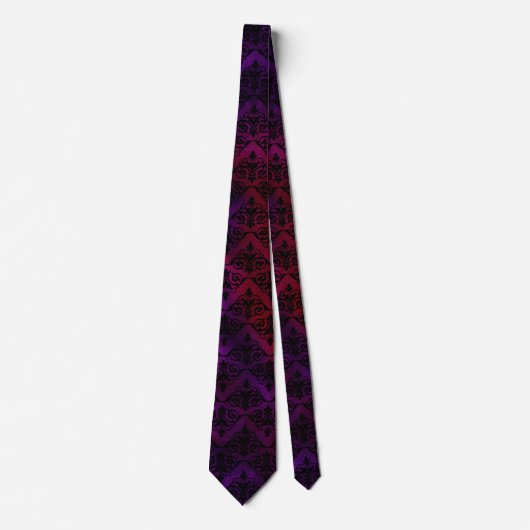 Cravate Goth Damask avec noir sur violet et rouge (Devant)
