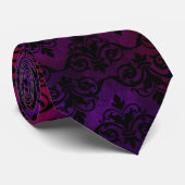 Cravate Goth Damask avec noir sur violet et rouge (Roulé)