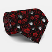 Cravate Gothic Red Roses Silver Hearts  (Roulé)