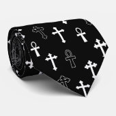 Cravate Gothique Ankh Crucific noir blanc Motif d'icône (Roulé)