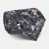 Cravate Gothique Moody Flowers Crânes et corbeaux (Roulé)