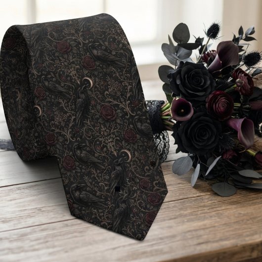 Cravate Gothique Raven Fleur foncée