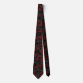 Cravate Gothique Rouge Damas gris noir Mariage floral (Devant)