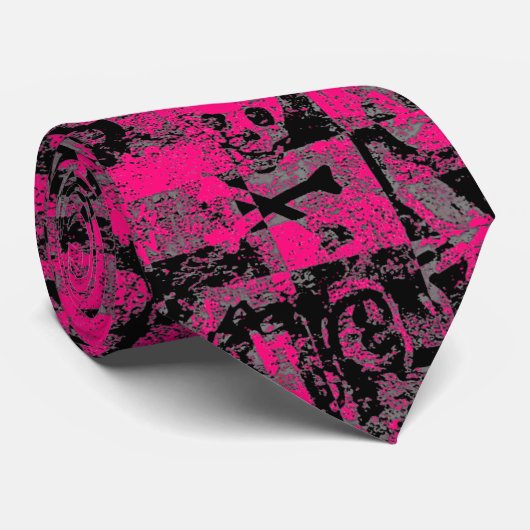 Cravate Graffiti crâne rose (Roulé)