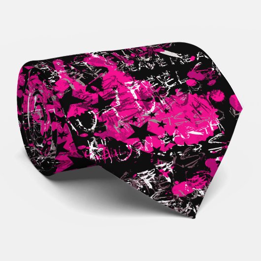 Cravate Graffiti rose (Roulé)