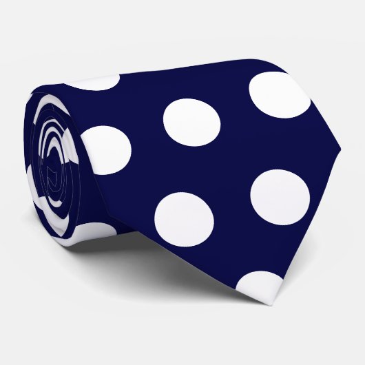 Cravate Grand bleu marine moderne et mignon, pois blanc (Roulé)