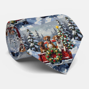 Cravate Grand Danois camion rouge de Noël vacances