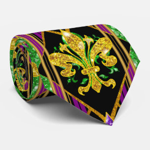 Cravate Grand Foulard de Mardi Gras à Rayures Fleur de Lis