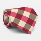 Cravate Grand Plaid en Bourgogne, Crème et Taupe Tan (Roulé)