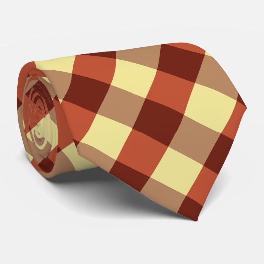 Cravate Grand Plaid en Brown foncé, rouille et jaune pâle (Roulé)