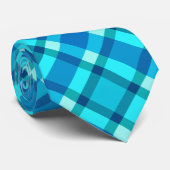 Cravate Grand Plaid Moderne, Bleu Cobalt, Aqua & Turquoise (Roulé)