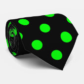 Cravate Grand pois - vert électrique sur le noir (Roulé)