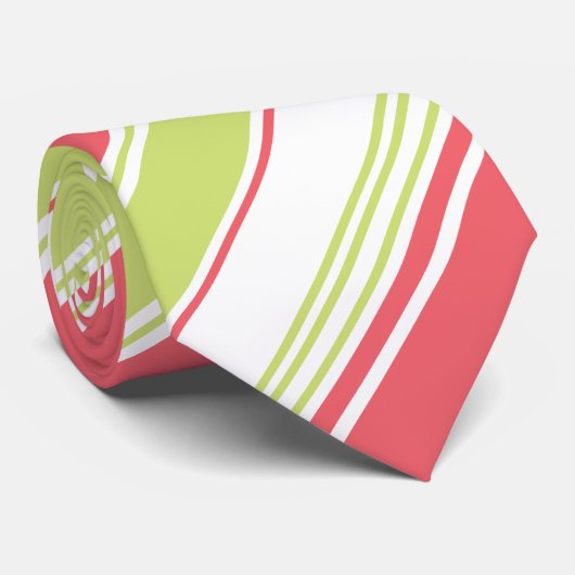 Cravate Grandes lignes modernes rose et vert (Roulé)