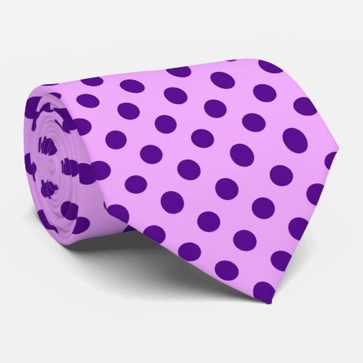Cravate Grands points rétro - violet et orchidée (Roulé)