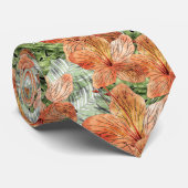 Cravate Graphique en aquarelle florale tropicale Tangérine (Roulé)