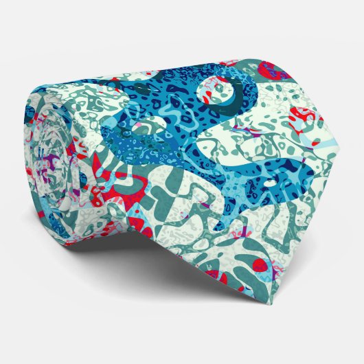 Cravate Graphique Turquoise en rouge bleu à points (Roulé)