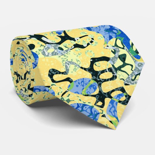 Cravate Graphisme bleu jaune noir pointé Abstraction (Roulé)