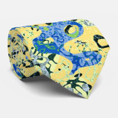 Cravate Graphisme bleu jaune noir pointé Abstraction (Roulé)