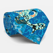 Cravate Graphisme bleu orange noir pointé Abstraction (Roulé)