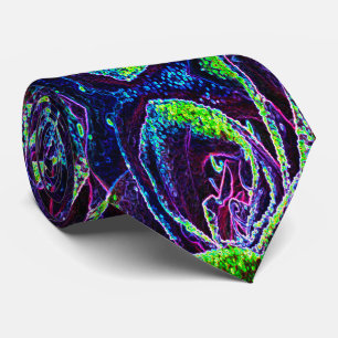 Cravate Graphisme noir blanc bleu et vert Rose détails