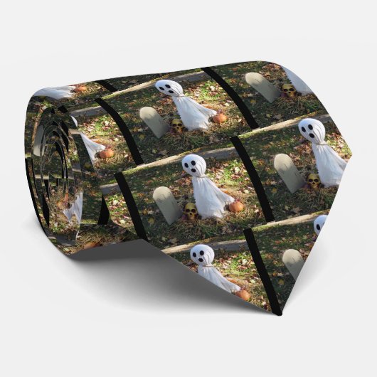 Cravate Graveyard, fantôme et Citrouille (Roulé)