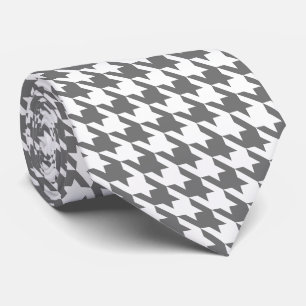 Cravate Gray Pied de Poule Houndstooth blanc