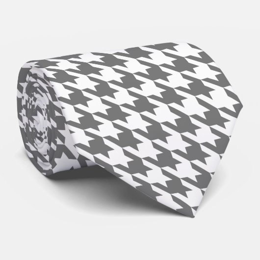 Cravate Gray Pied de Poule Houndstooth blanc (Roulé)