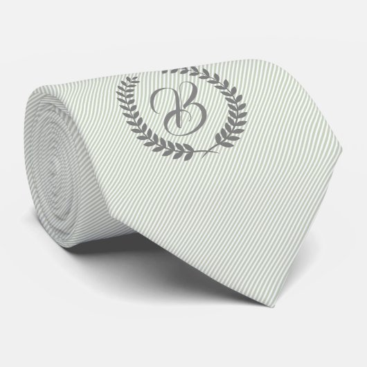 Cravate Gray Wreath Avec Monogramme Mint-Green Tin Stripes (Roulé)