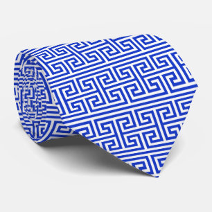 Cravate Grec Meander Carré clé H Motif bleu
