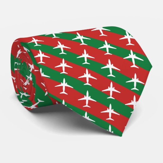 Cravate Green and Red Stripe 737 Pattern Christmas (Roulé)