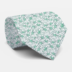 Cravate Green and White Daisies Patterned Tie