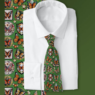 Cravate Green Butterfly Pattern for Nature Lovers