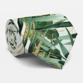 Cravate Green & Gold Majesty Palm Mariage tropical (Roulé)