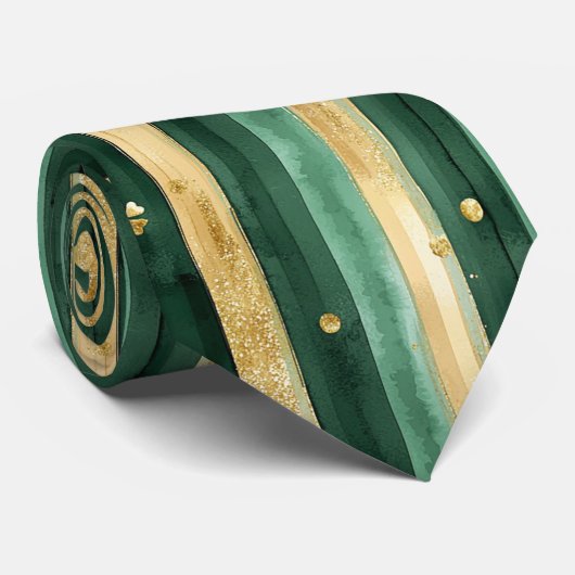 Cravate Green Gold Shamrock St. Patrick's Day Stripes (Roulé)