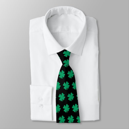 Cravate Green St Patrick's Day Shamrock Cadeau Faveur Noir (Attaché)