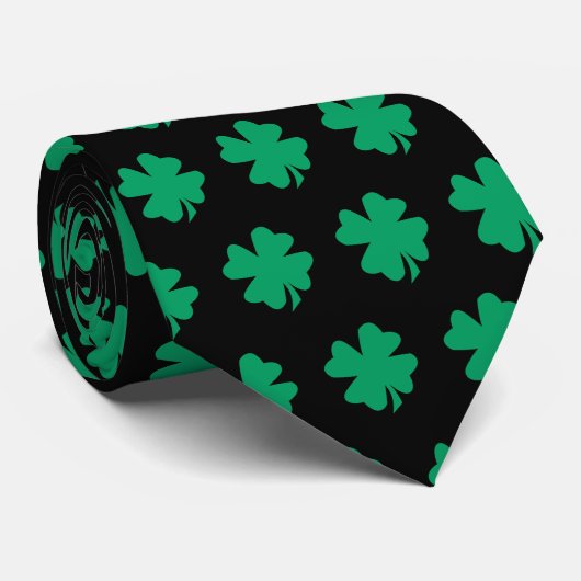 Cravate Green St Patrick's Day Shamrock Cadeau Faveur Noir (Roulé)